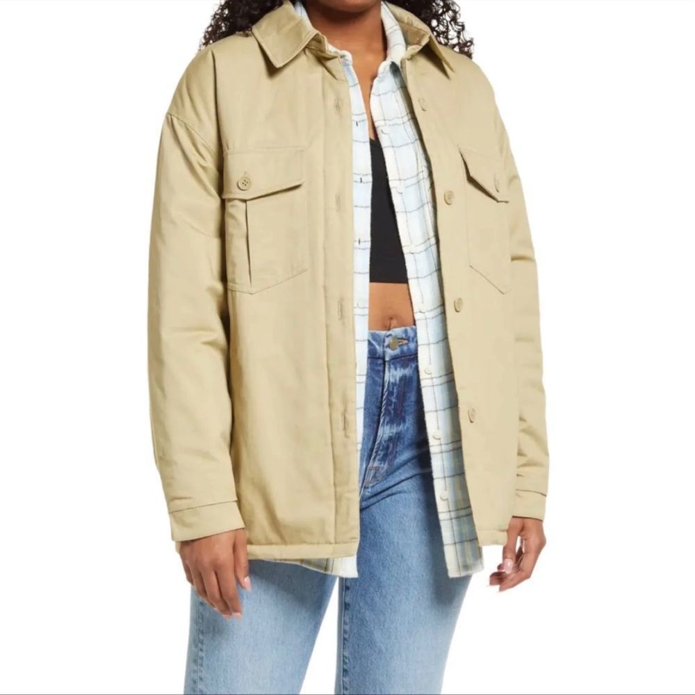 BP Nordstrom NWT Medium Tan Quilted Lined Button Up Shirt Jacket Shacket